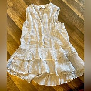 Libby Edelman Striped Sleeveless Ruffle Shirt - Coastal, Beach, Light